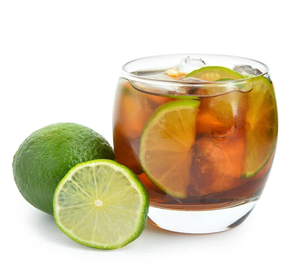 Glas Kallt Kuba Libre Cocktail Isolerad Vit Bakgrund — Stockfoto
