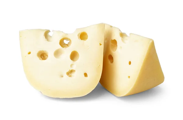 白色背景的瑞士奶酪片 — 图库照片
