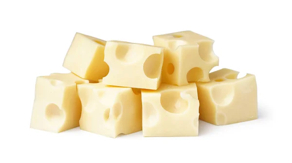Blokjes Zwitserse Kaas Witte Achtergrond — Stockfoto