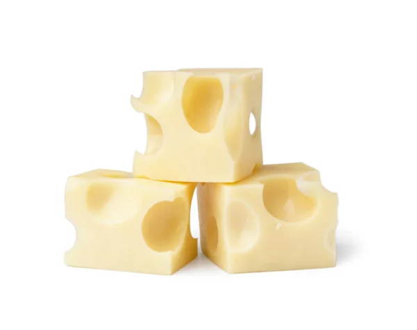 Кубы Швейцарского Сыра Белом Фоне — стоковое фото
