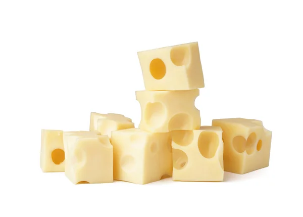 Würfel Von Schweizer Käse Auf Weißem Hintergrund — Stockfoto