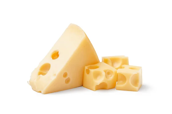 Кусок Кубики Швейцарского Сыра Белом Фоне — стоковое фото
