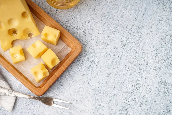 Board Pieces Swiss Cheese White Table — Stock Photo, Image