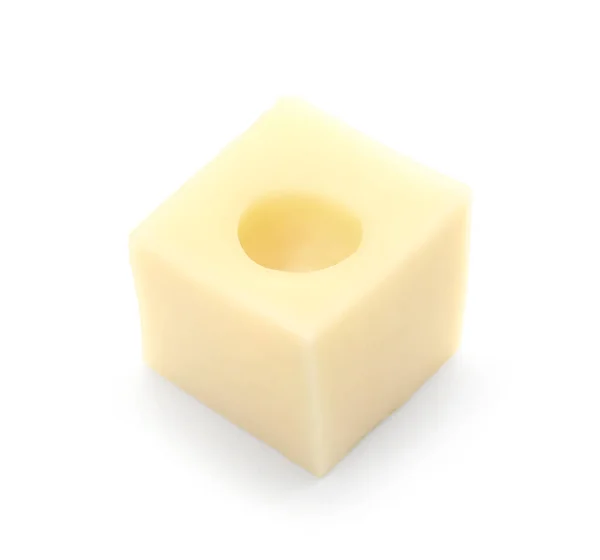 Кубик Смачного Швейцарського Сиру Ізольованого Білому Тлі — стокове фото