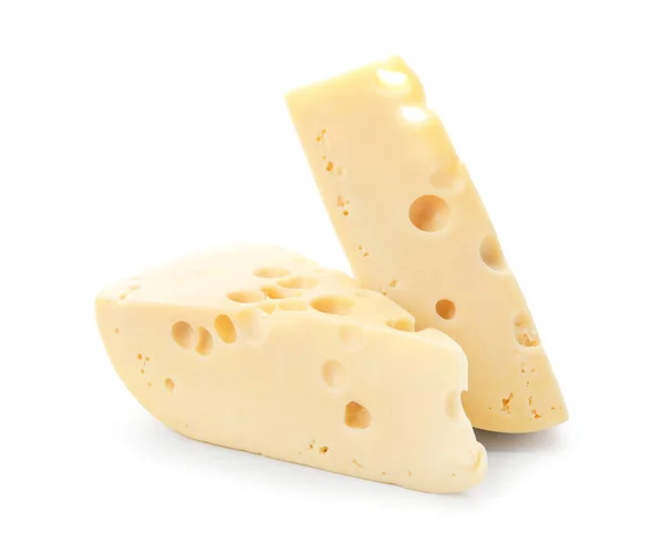 Stücke Von Leckerem Schweizer Käse Auf Weißem Hintergrund — Stockfoto