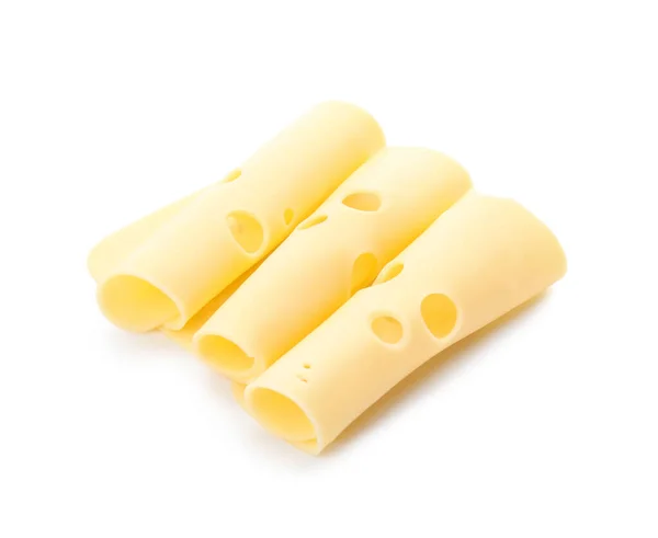 Beyaz Arka Planda Lezzetli Sviçre Peyniri Dilimleri — Stok fotoğraf
