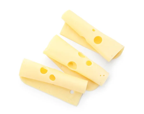 Scheiben Leckerer Schweizer Käse Auf Weißem Hintergrund — Stockfoto