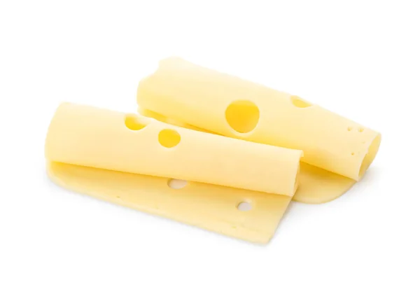 白い背景においしいスイスチーズのスライス — ストック写真