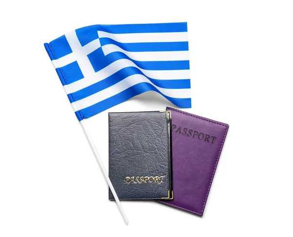 Drapeau Grèce Passeports Isolés Sur Fond Blanc — Photo