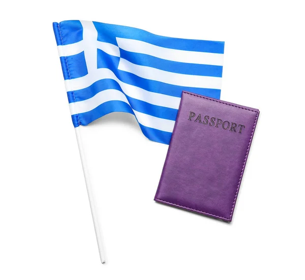 Flaga Grecji Paszport Izolowany Białym Tle — Zdjęcie stockowe