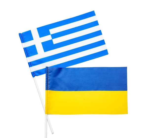 Flaggen Griechenlands Und Der Ukraine Isoliert Auf Weißem Hintergrund — Stockfoto