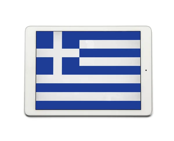 Tabletcomputer Met Vlag Van Griekenland Geïsoleerd Witte Achtergrond — Stockfoto
