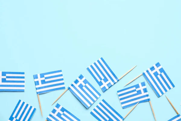Muitas Bandeiras Papel Grécia Fundo Azul — Fotografia de Stock