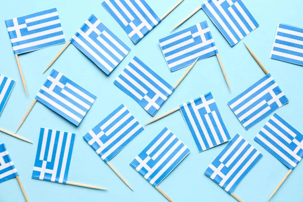 Sok Papír Zászlók Görögország Kék Háttér — Stock Fotó