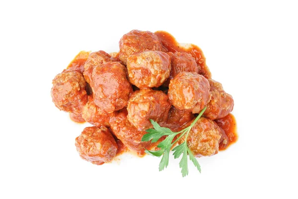 Tasty Meat Balls Sauce Isolated White Background — Stock Photo, Image