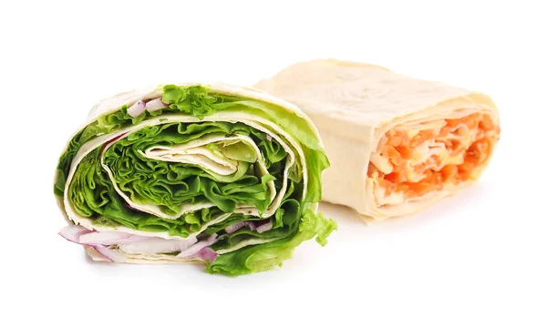 白い背景に隔離された野菜とおいしいラバッシュロール — ストック写真