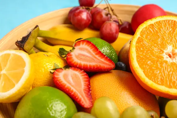 Bowl Different Fresh Fruits Closeup — Stock Photo, Image
