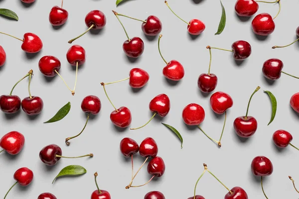 Many Sweet Cherries Grey Background — Stock Photo, Image