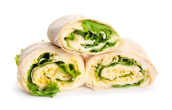 Lekkere Lavash Broodjes Met Groenten Geïsoleerd Witte Achtergrond Stockfoto