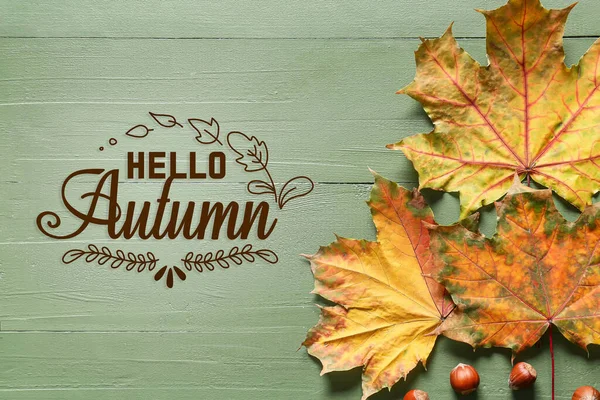 Banner Com Texto Hello Autumn Folhas Caídas — Fotografia de Stock