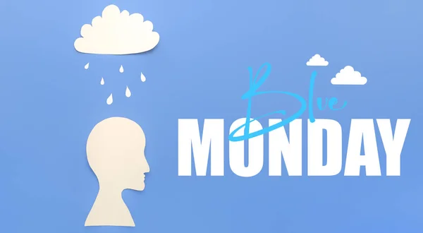 Paper Human Head Cloud Rain Drops Text Blue Monday — Stock Photo, Image