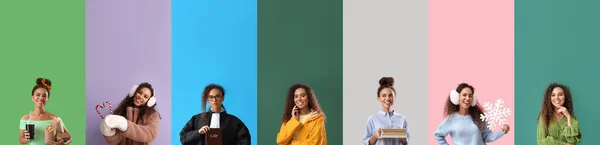 Collage Einer Jungen Afroamerikanischen Frau Auf Farbigem Hintergrund — Stockfoto