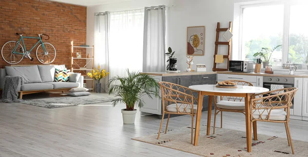 Modern Studio Appartement Interieur Met Keuken Bank — Stockfoto
