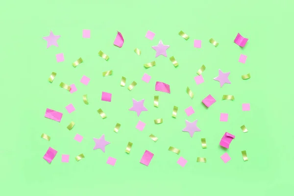 Confetti Зірки Зеленому Фоні — стокове фото