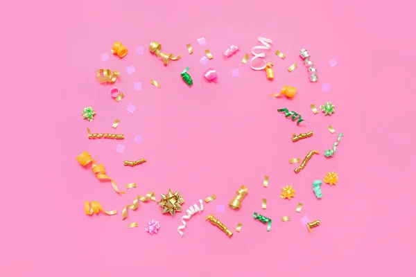 Frame Made Confetti Pink Background — Stock Photo, Image