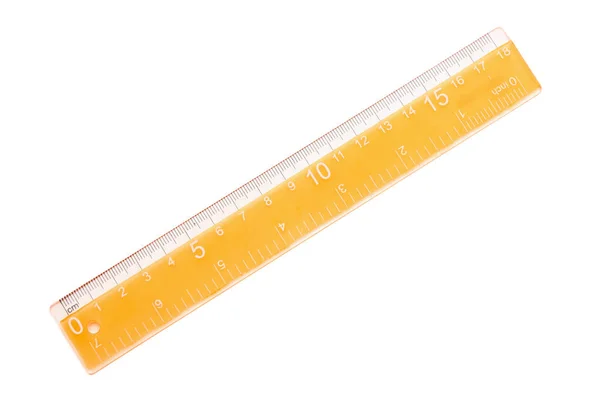 Oranje Plastic Liniaal Witte Achtergrond — Stockfoto