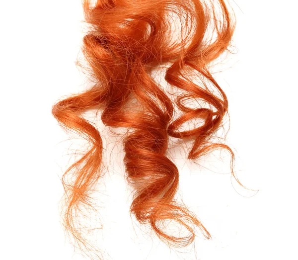 Lockiges Rotes Haar Auf Weißem Hintergrund Nahaufnahme — Stockfoto