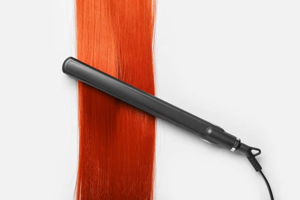 Ginger Hair Straightening Iron White Background Closeup — Stock Photo, Image
