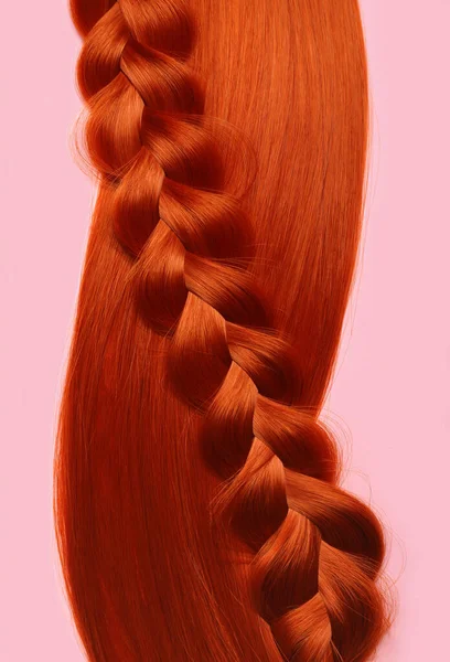 Імбирне Волосся Коса Кольоровому Фоні Крупним Планом — стокове фото