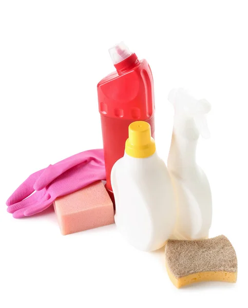 Different Cleaning Supplies White Background — Stock Photo, Image