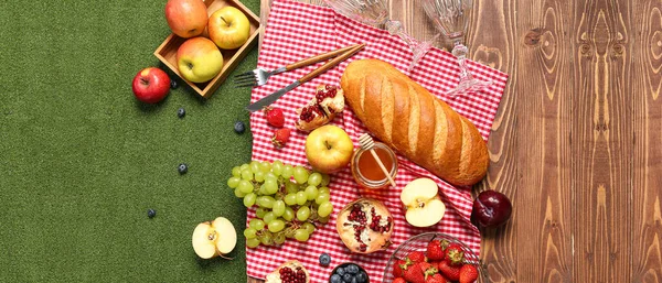 Lekker Eten Voor Picknick Park Bovenaanzicht — Stockfoto