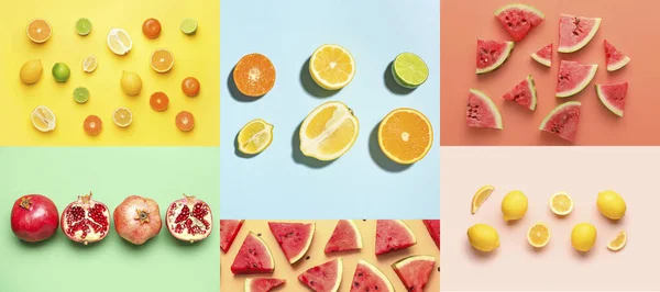 stock image Set of fresh fruits on color background. Patterns for design