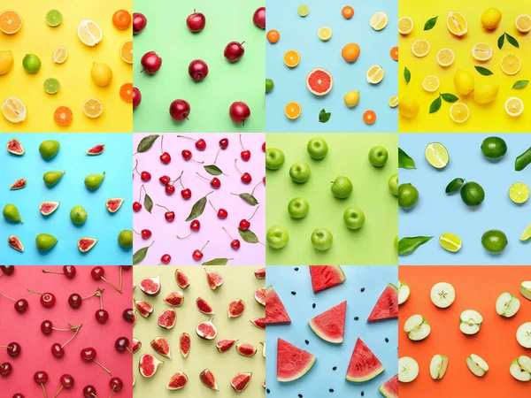 Gruppo Frutta Fresca Bacche Sfondo Colore Modelli Design — Foto Stock