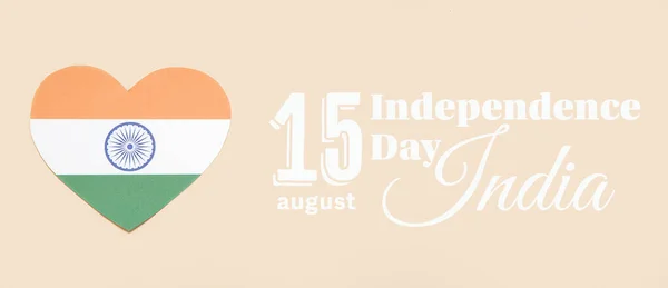 Bandeira Saudação Para Dia Independência Índia Com Coração Papel Nas — Fotografia de Stock