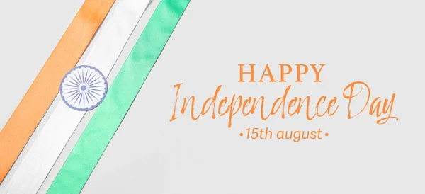 Powitalny Sztandar Dnia Niepodległości Indii Flagą Wstążek — Zdjęcie stockowe