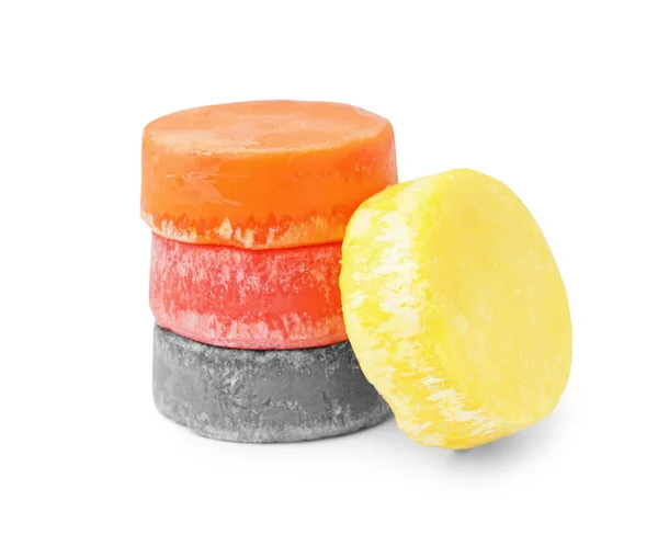 Kleurrijke Stevige Shampoo Bars Witte Achtergrond — Stockfoto