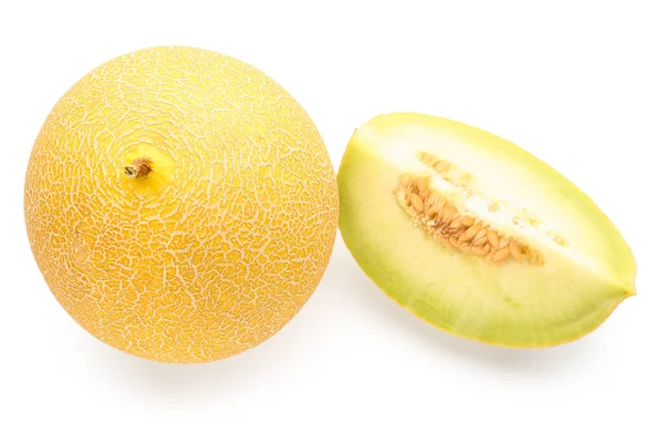 Söt Melon Med Bit Vit Bakgrund — Stockfoto