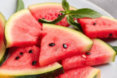 Taze karpuz ve nane ile kaplanmış, yakın plan.