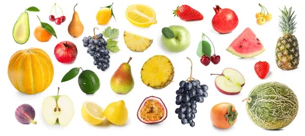 Grupo Frutas Suculentas Bagas Fundo Branco — Fotografia de Stock