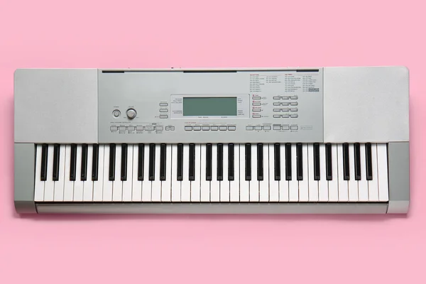 Modern Synthesizer Keyboard Pink Background — Stock Photo, Image