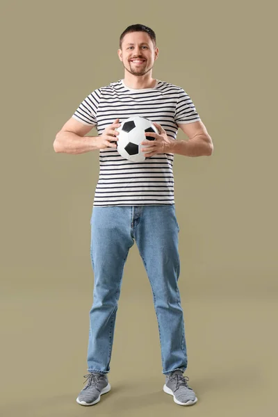 Happy Man Soccer Ball Color Background — Stock Photo, Image