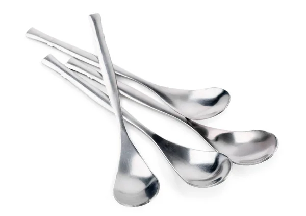 stock image Stainless steel spoons on white background