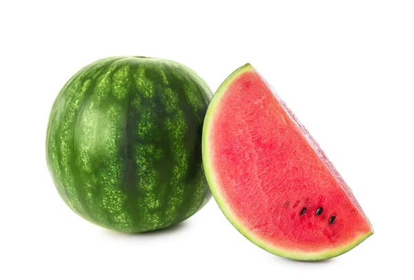 Frisse Watermeloen Stuk Witte Achtergrond — Stockfoto