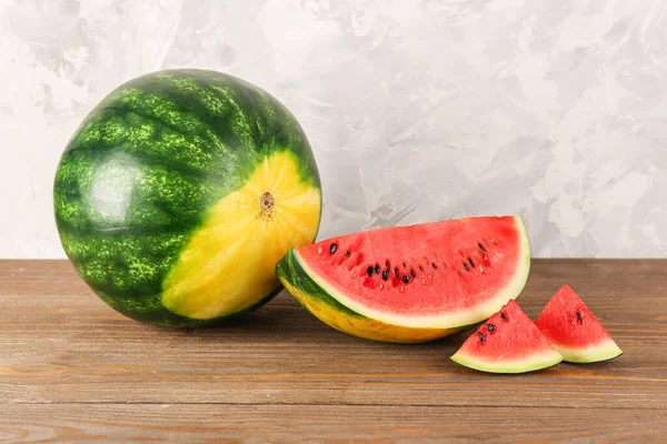 Fresh Watermelon Pieces Wooden Table — Stock Photo, Image