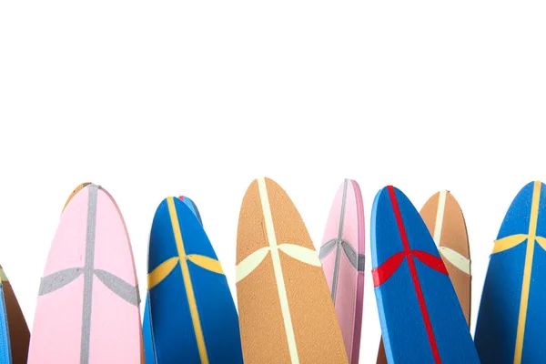 Beyaz Arka Planda Pek Çok Farklı Mini Sörf Tahtası Var — Stok fotoğraf