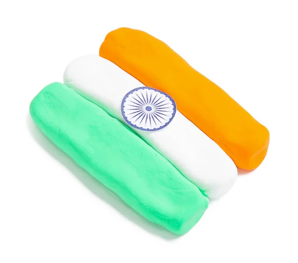 Beyaz Arka Planda Izole Edilmiş Plastikten Yapılmış Hint Bayrağı — Stok fotoğraf